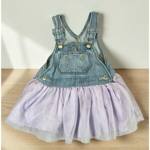 Oshkosh B'gosh Unicorn Denim Tutu Overall Dress Baby Girls Size 12 Mos Toddler